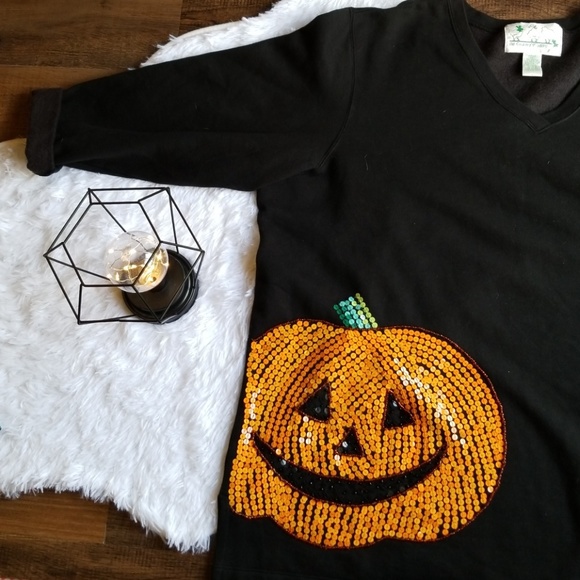 The Quacker Factory 2X Beaded Pumpkin Fall Sweater - Picture 2 of 7